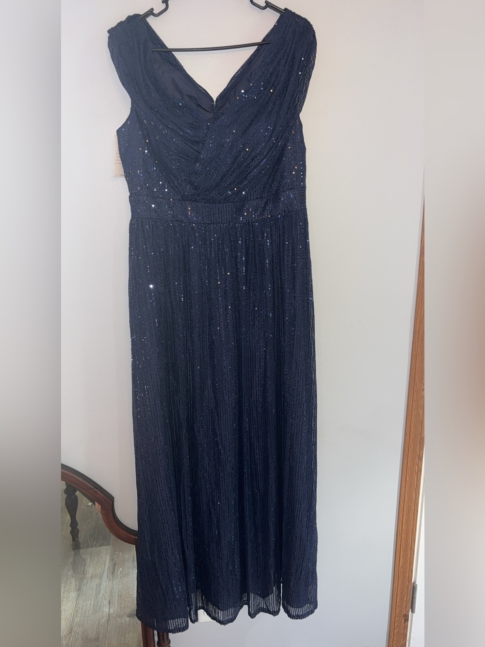 Navy Sequin V-Neck Evening Gown
